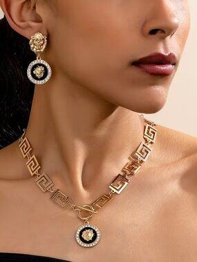 NWOT Lion Head Necklace/Earring Set